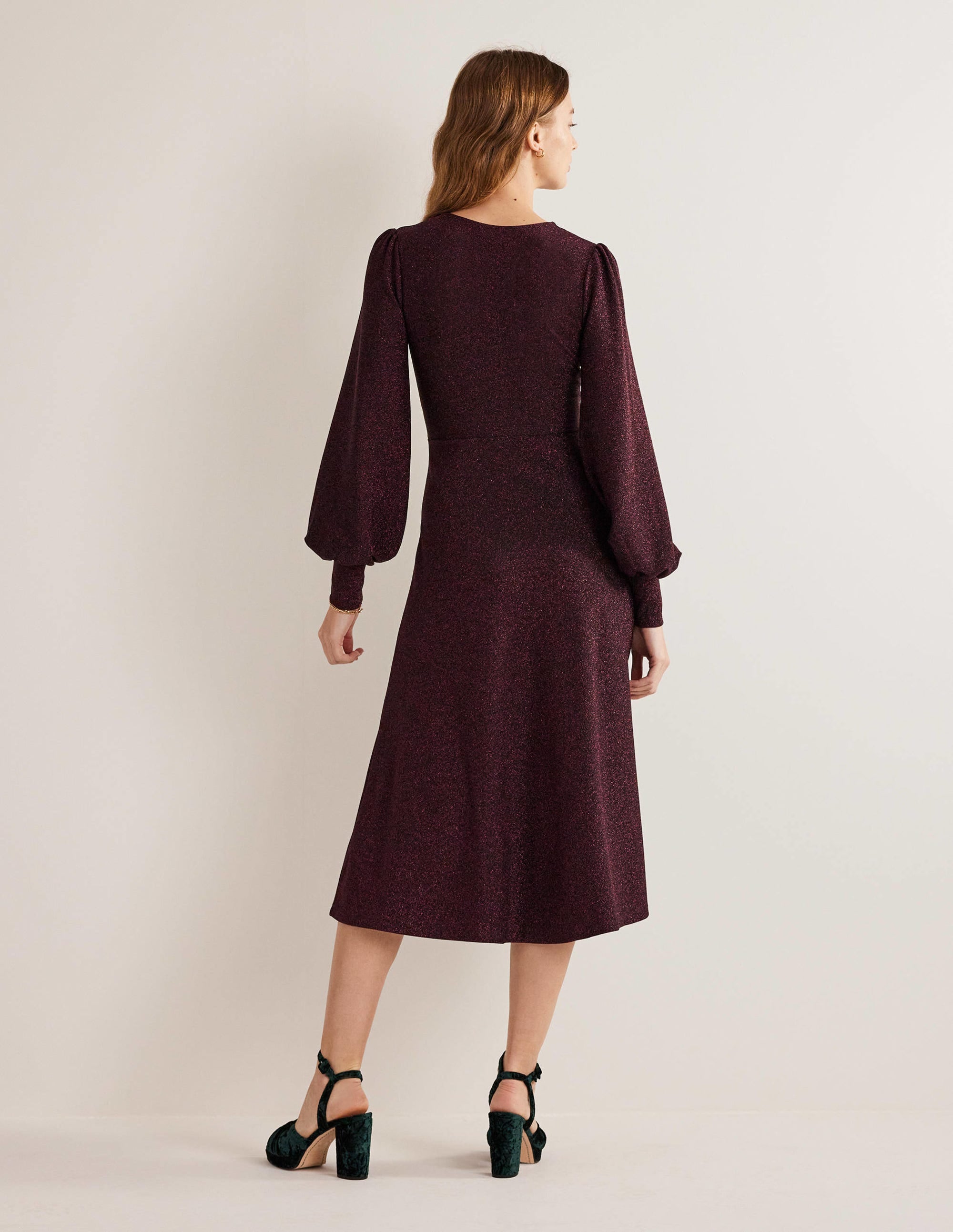 Purple Sparkle Metallic Jersey Midi Dress-Violett, Glitzer - Image 3