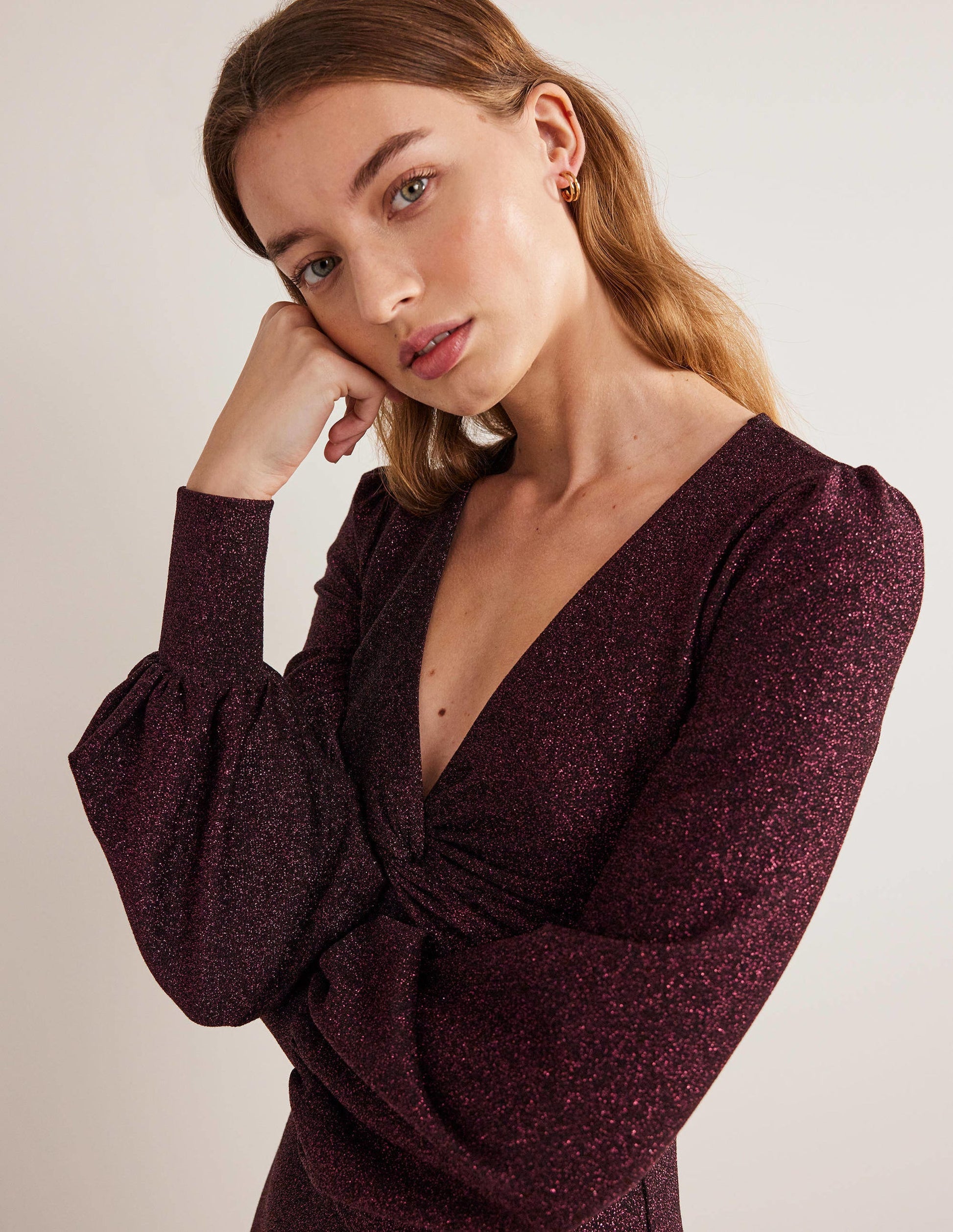 Purple Sparkle Metallic Jersey Midi Dress-Violett, Glitzer-4