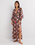 Maxi Empire Beach Kaftan Dress-Multi, Petal Stamp