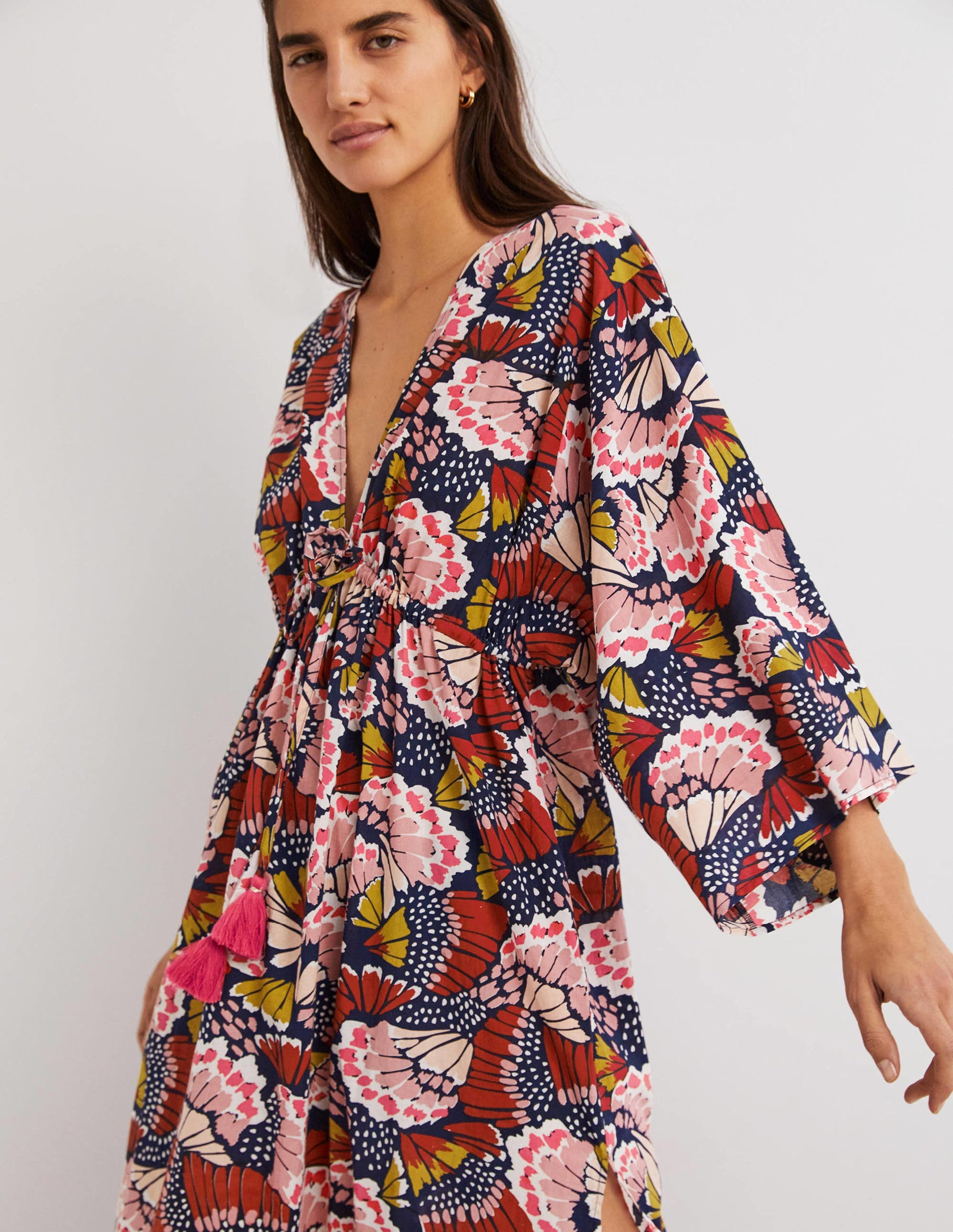 Maxi Empire Beach Kaftan Dress-Multi, Petal Stamp-4
