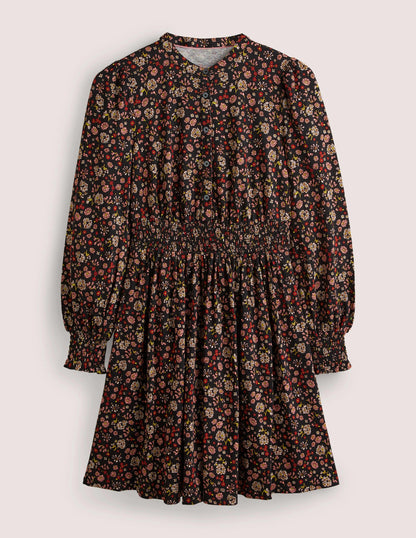 Jerseyhemdblusenkleid mit Smokdetail-Raketenrot, Kleines Blumenmuster-5