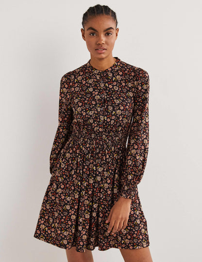 Jerseyhemdblusenkleid mit Smokdetail-Raketenrot, Kleines Blumenmuster-1