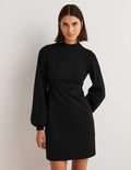 Jersey-Minikleid mit Blousonärmeln-Schwarz