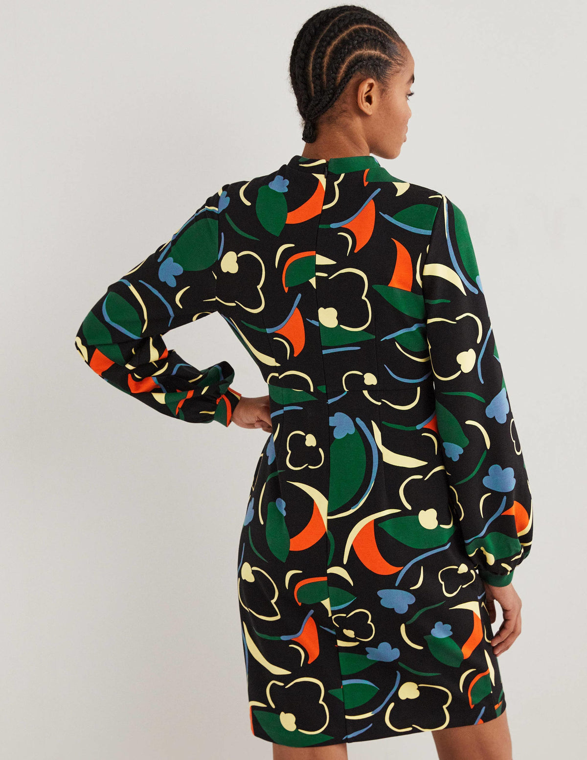 Jersey-Minikleid mit Blousonärmeln-Bunt, Abstraktes Wirbelmuster - Image 3