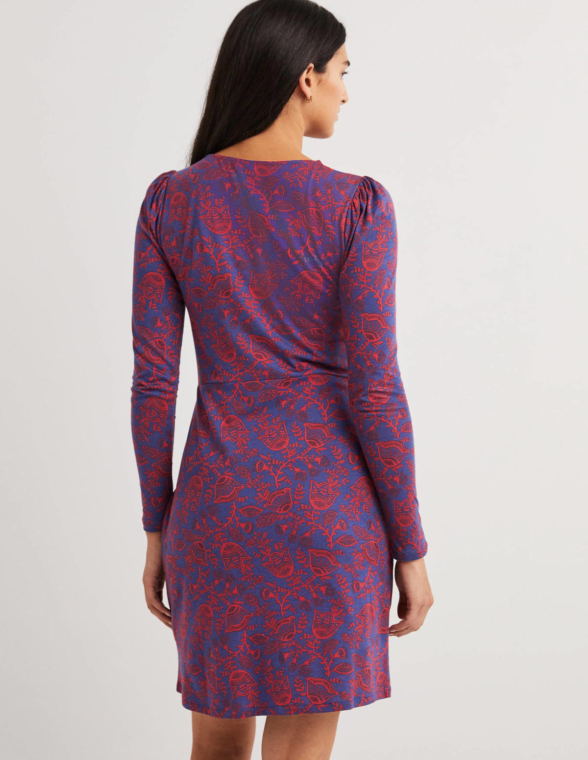 Gerafftes Midikleid aus Jersey-Marineblau, Tulpenranken-3