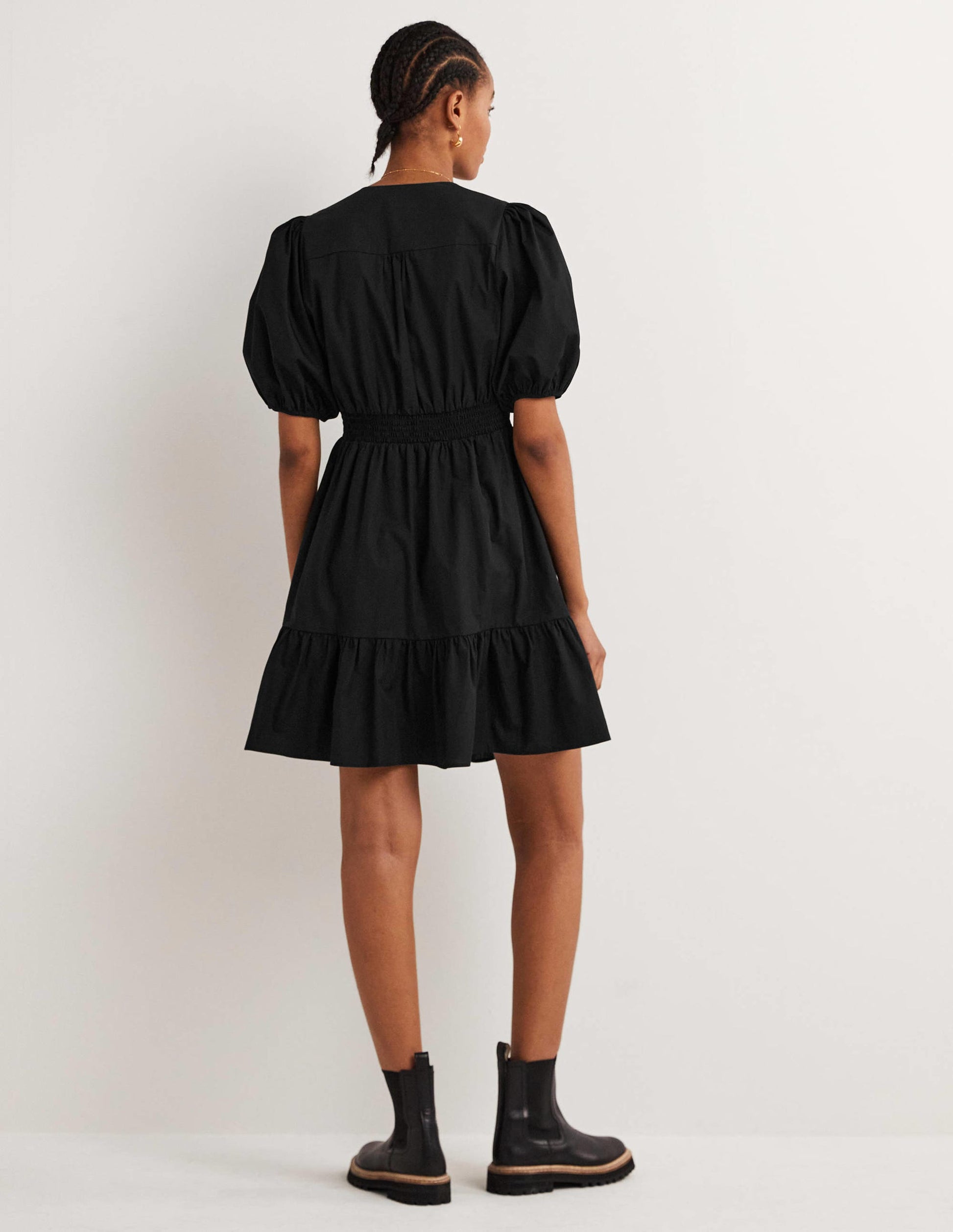 Stufenkleid mit Puffärmeln-Schwarz-3