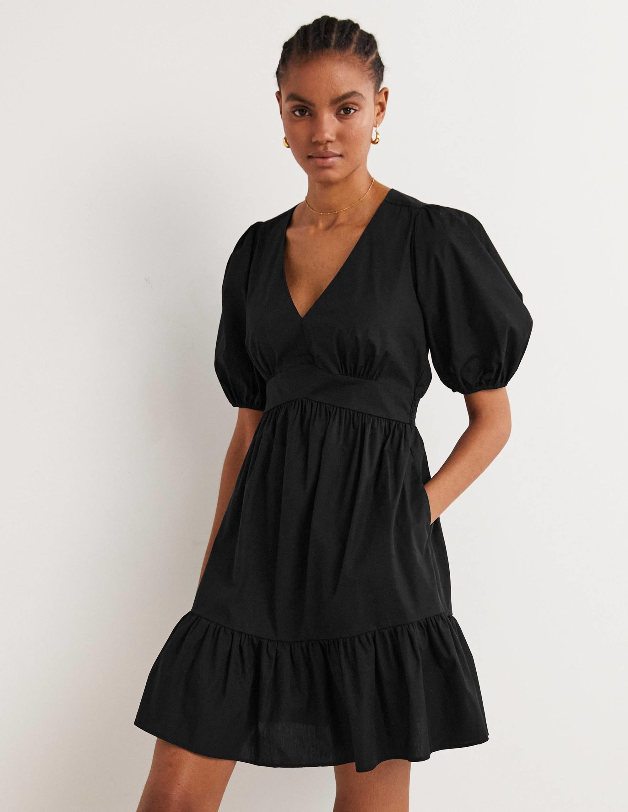 Stufenkleid mit Puffärmeln-Schwarz - Image 5