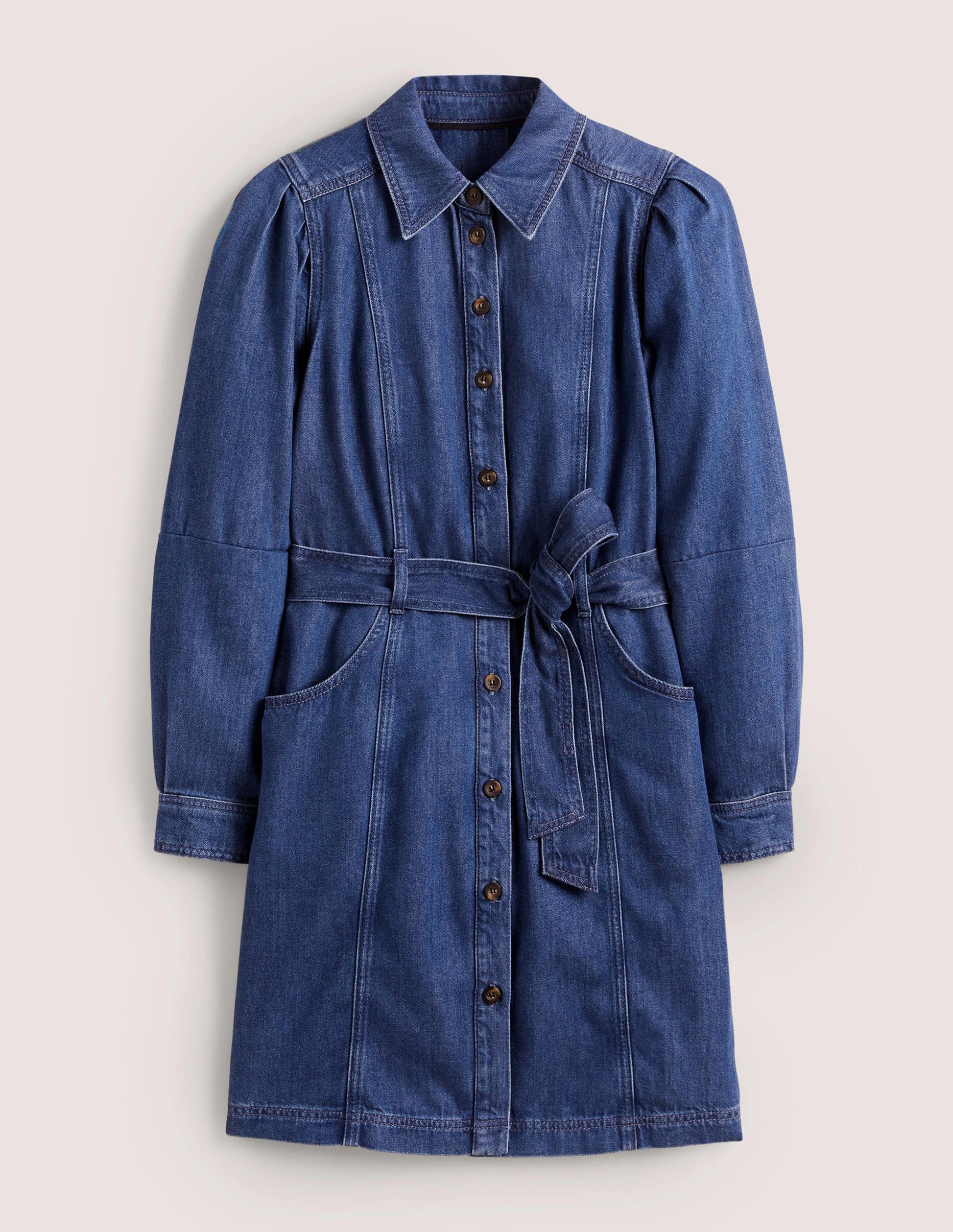 Denim-Minikleid mit Puffärmeln-Mittleres Vintageblau-6