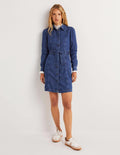 Denim-Minikleid mit Puffärmeln-Mittleres Vintageblau