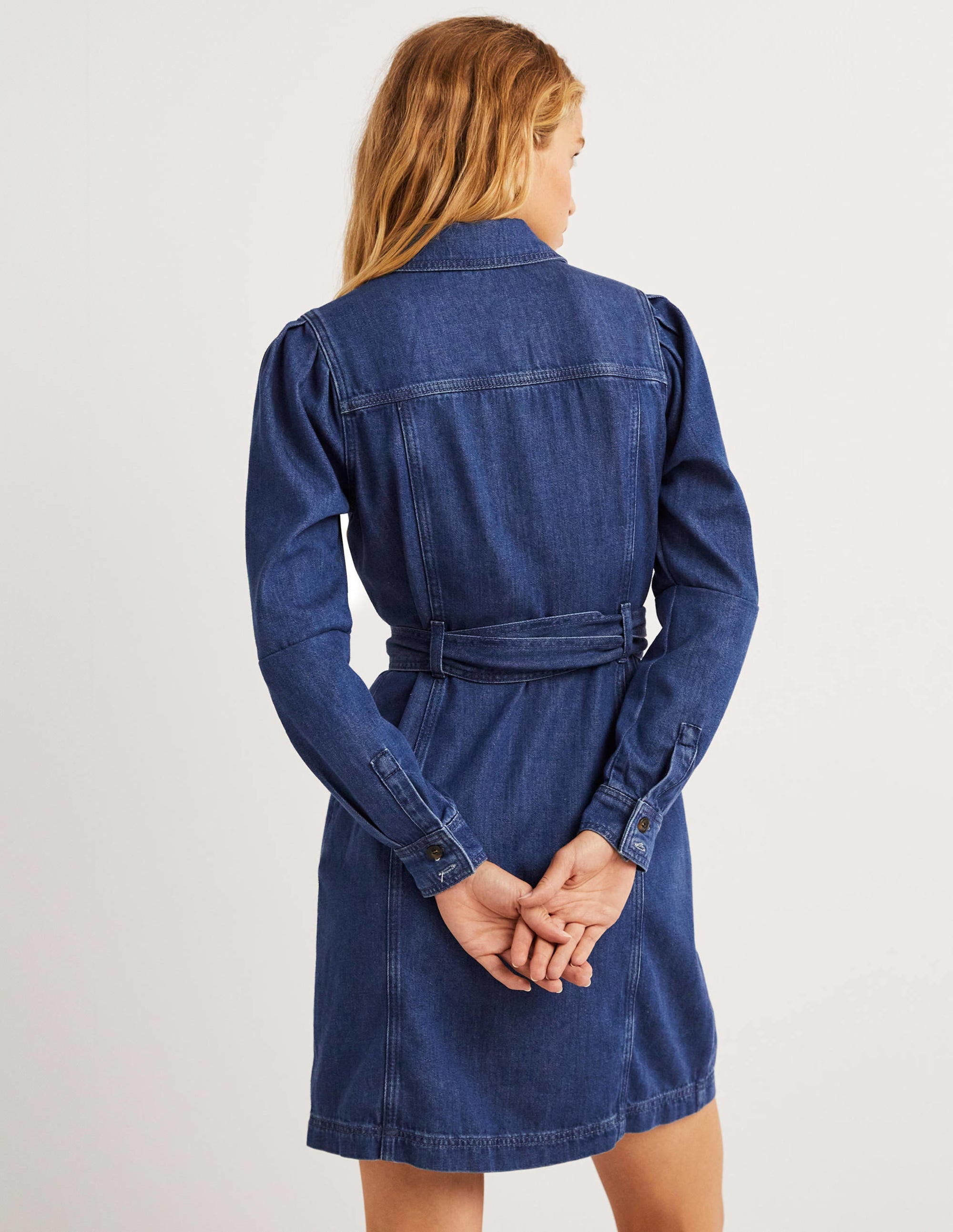 Denim-Minikleid mit Puffärmeln-Mittleres Vintageblau - Image 5
