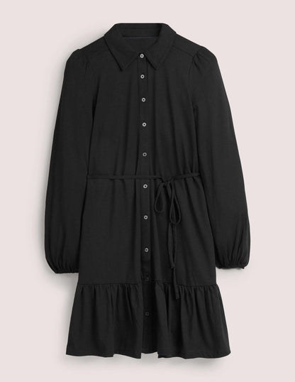 Lockeres Mini-Hemdblusenkleid mit Stufen-Schwarz