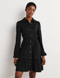 Lockeres Mini-Hemdblusenkleid mit Stufen-Schwarz