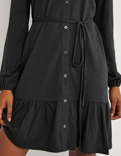 Lockeres Mini-Hemdblusenkleid mit Stufen-Kohlschwarz-2