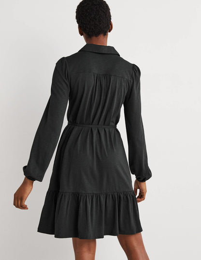 Lockeres Mini-Hemdblusenkleid mit Stufen-Kohlschwarz-3