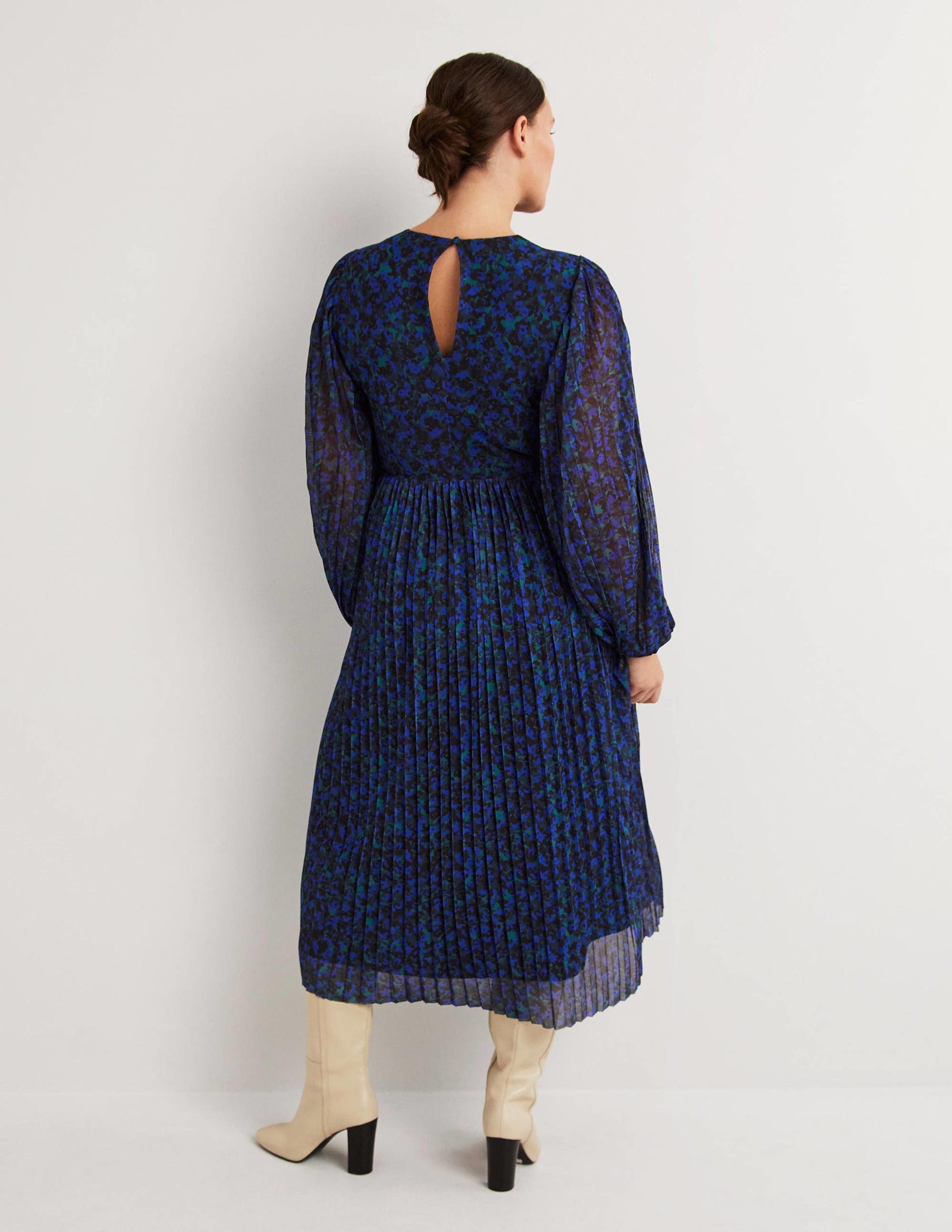 Robe midi plissée-Bleu perse, motif Painterly Stroke-3