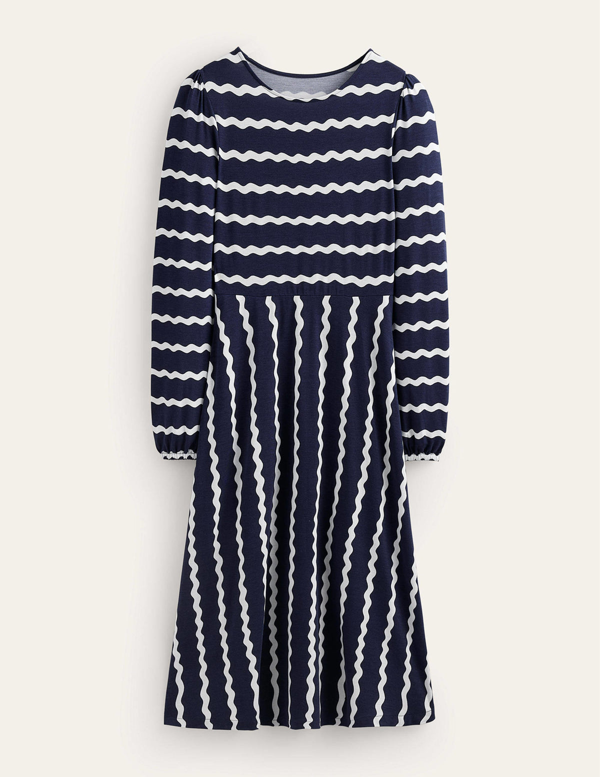 Camille Midikleid aus Jersey-Französisches Marineblau, Chevron-5