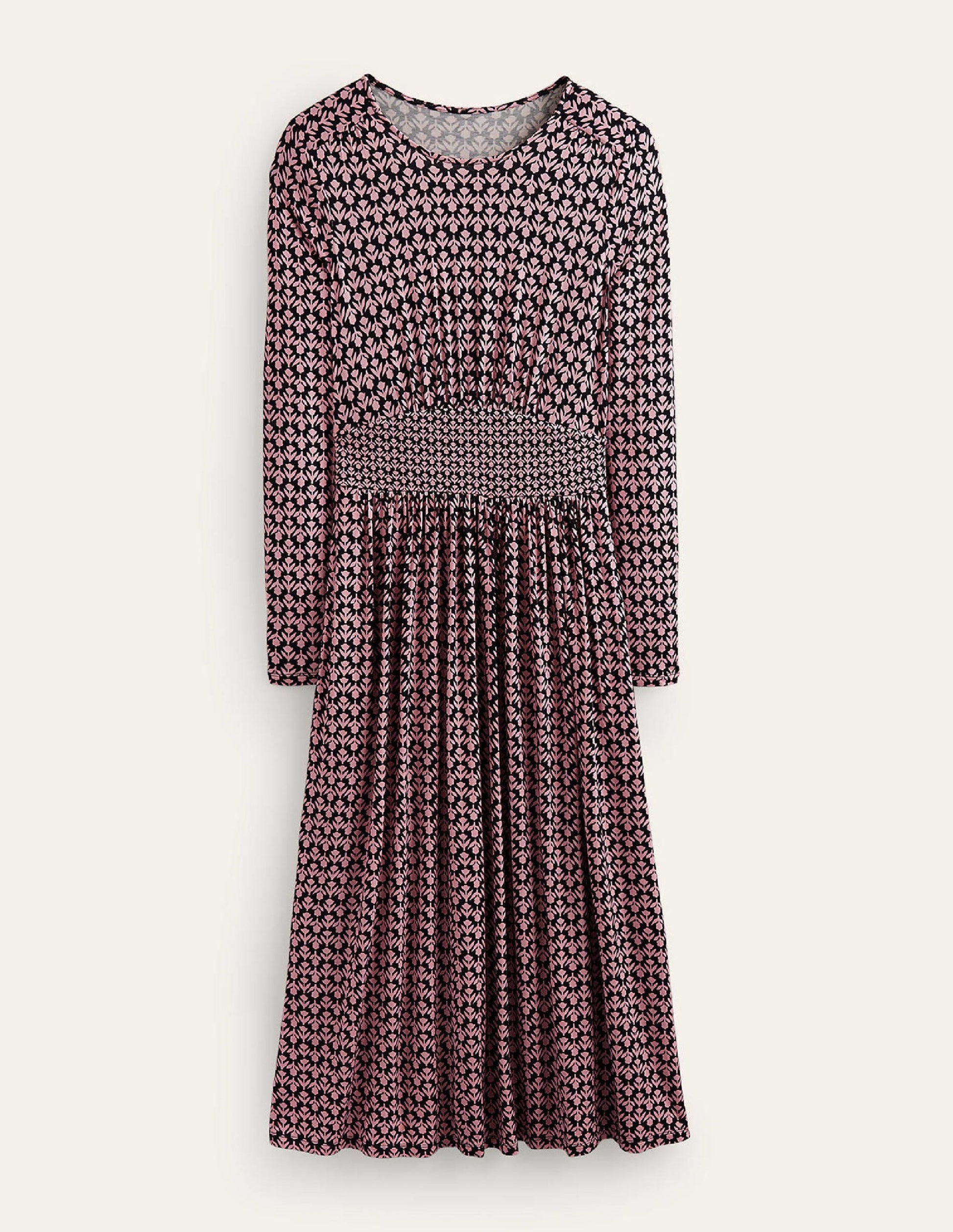 Robe midi Thea en jersey à manches longues-Noir et milkshake, motif Tulip Pop-5