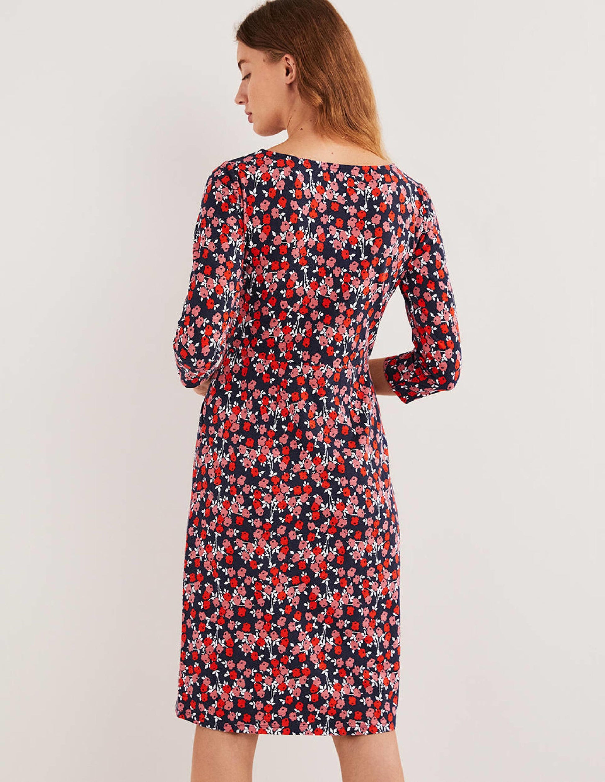 Robe Penny en jersey-Rouge cerise, motif Abstract Sprig-3