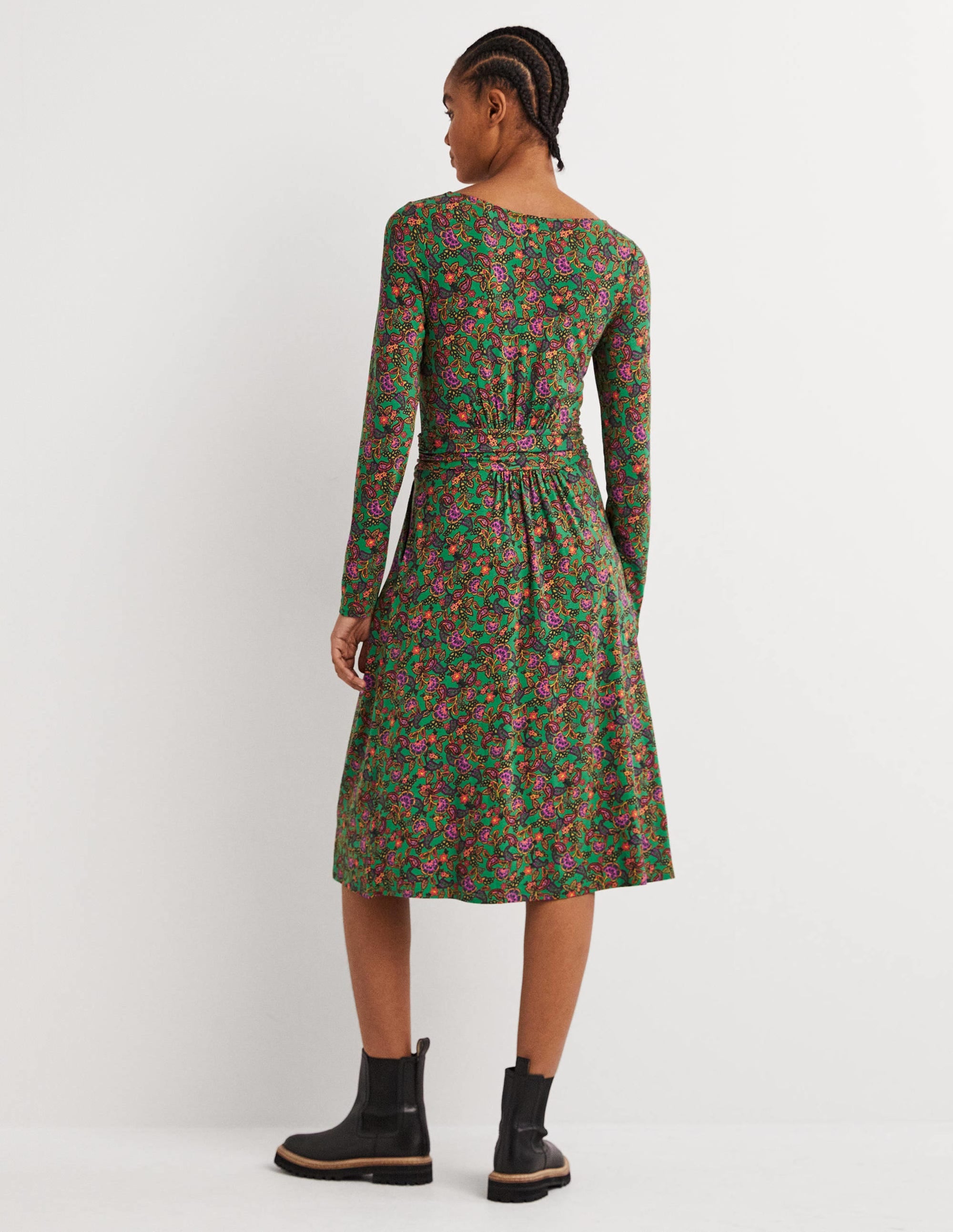 Robe Abigail en jersey-Vert des Highlands, motif floral exotique - Image 3