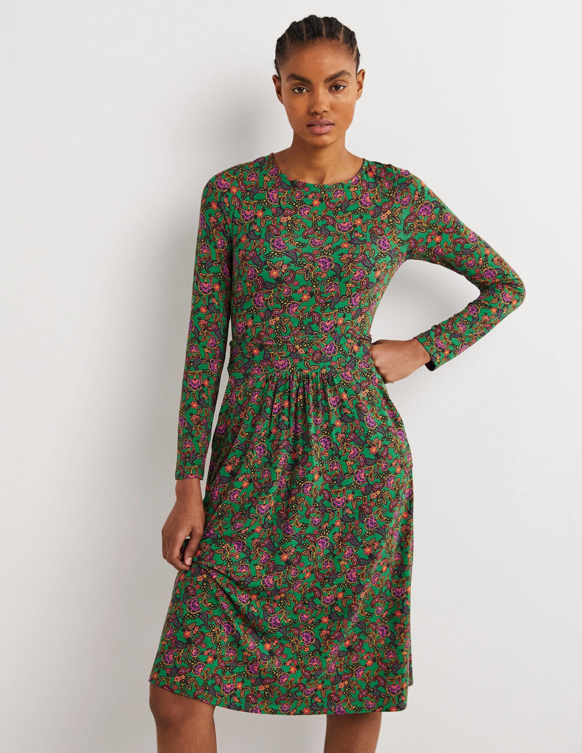 Robe Abigail en jersey-Vert des Highlands, motif floral exotique - Image 4