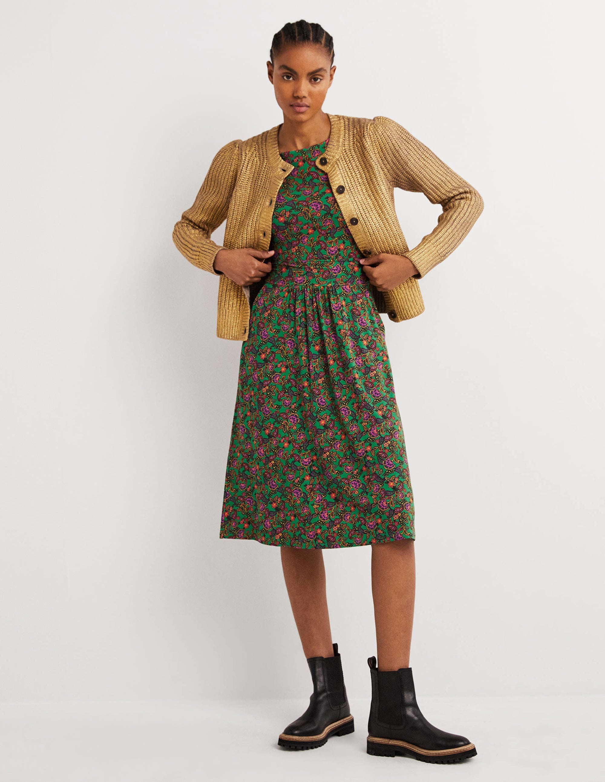 Robe Abigail en jersey-Vert des Highlands, motif floral exotique - Image 5
