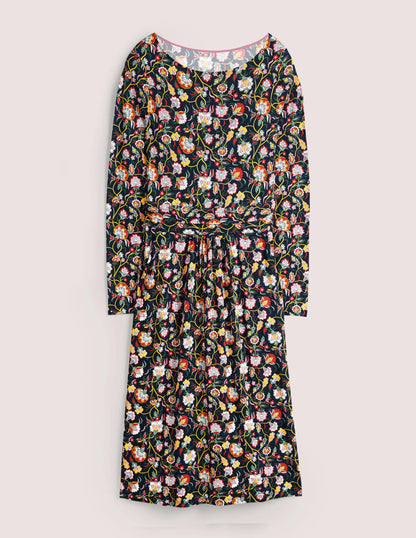 Abigail Jerseykleid-Französisches Navy, Üppige Blumen-6