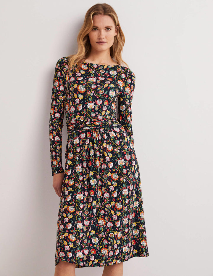 Abigail Jerseykleid-Französisches Navy, Üppige Blumen