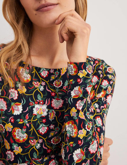 Abigail Jerseykleid-Französisches Navy, Üppige Blumen