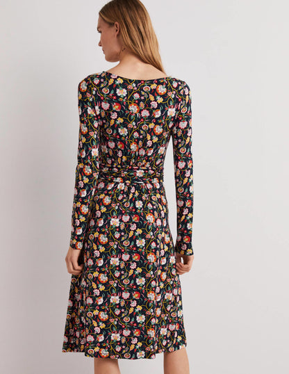 Abigail Jerseykleid-Französisches Navy, Üppige Blumen-3