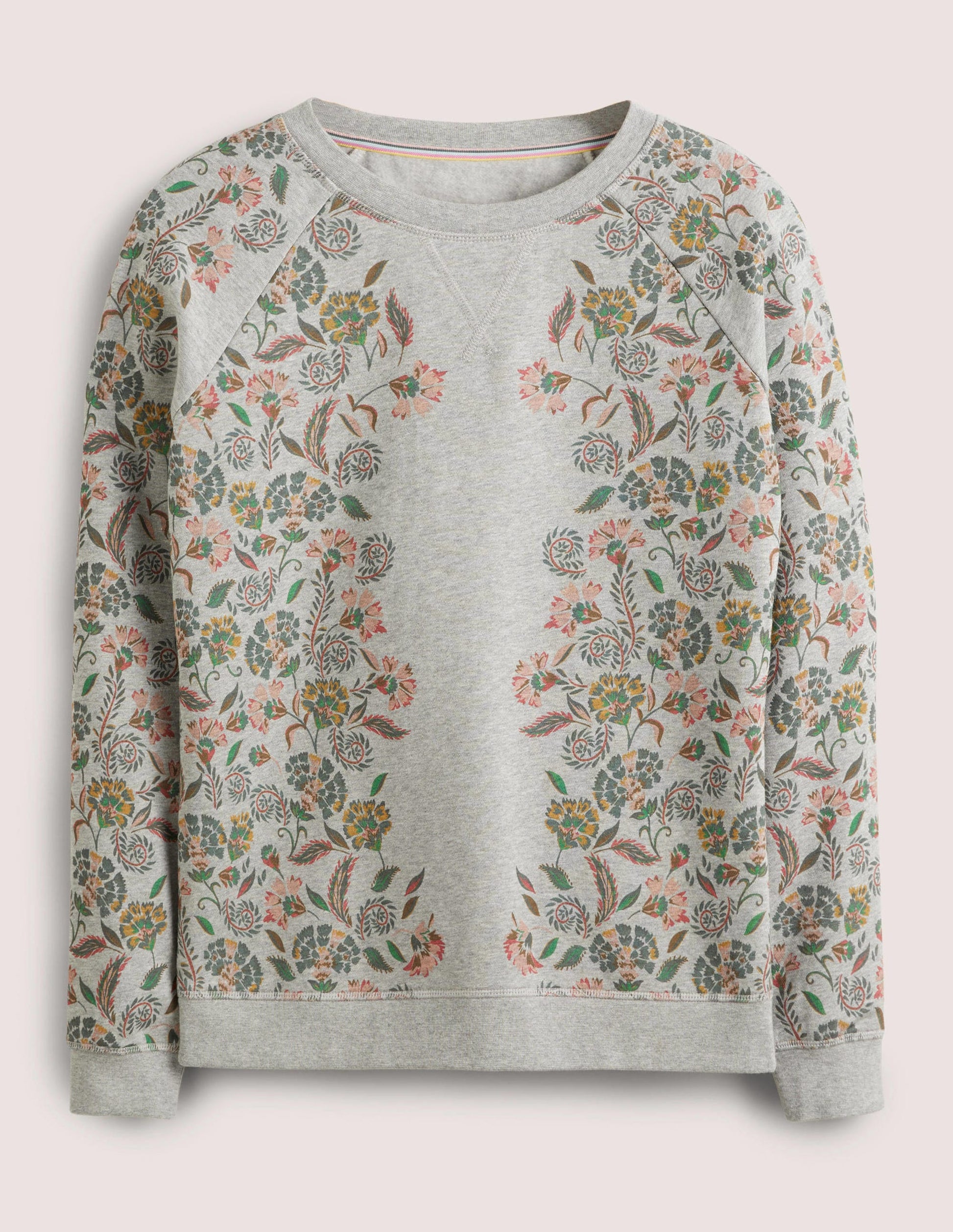 Gemustertes Sweatshirt aus Baumwolle-Grau Meliert, Blütenmuster-5