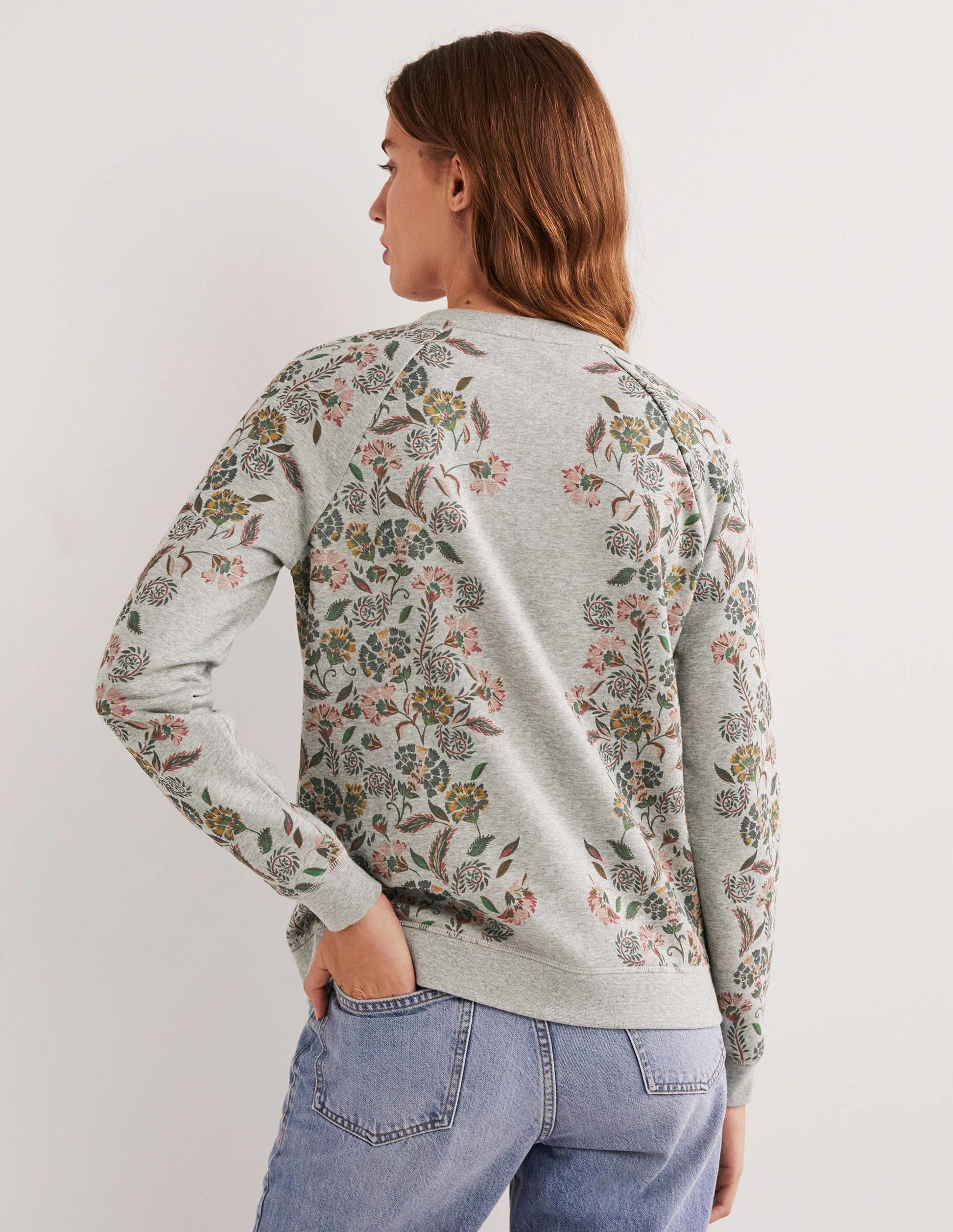 Gemustertes Sweatshirt aus Baumwolle-Grau Meliert, Blütenmuster-3