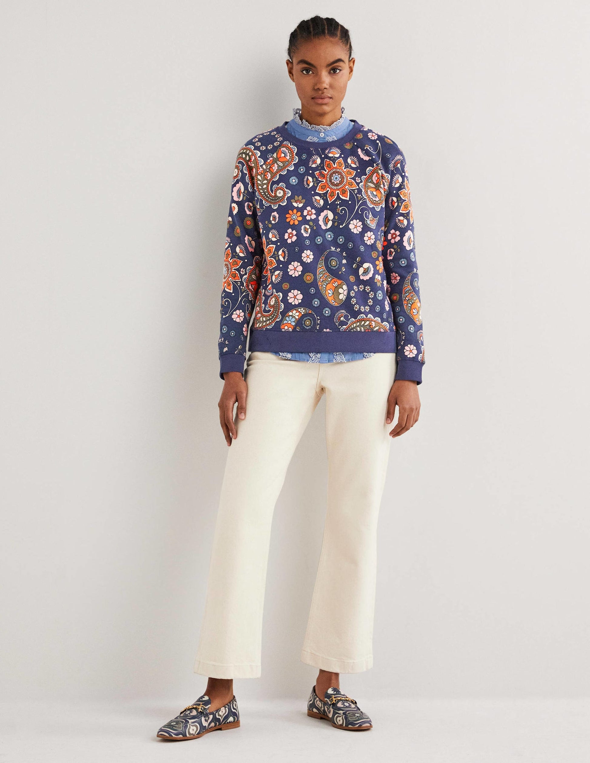 Printed Cotton Sweatshirt-French Navy, Passion Flower-1