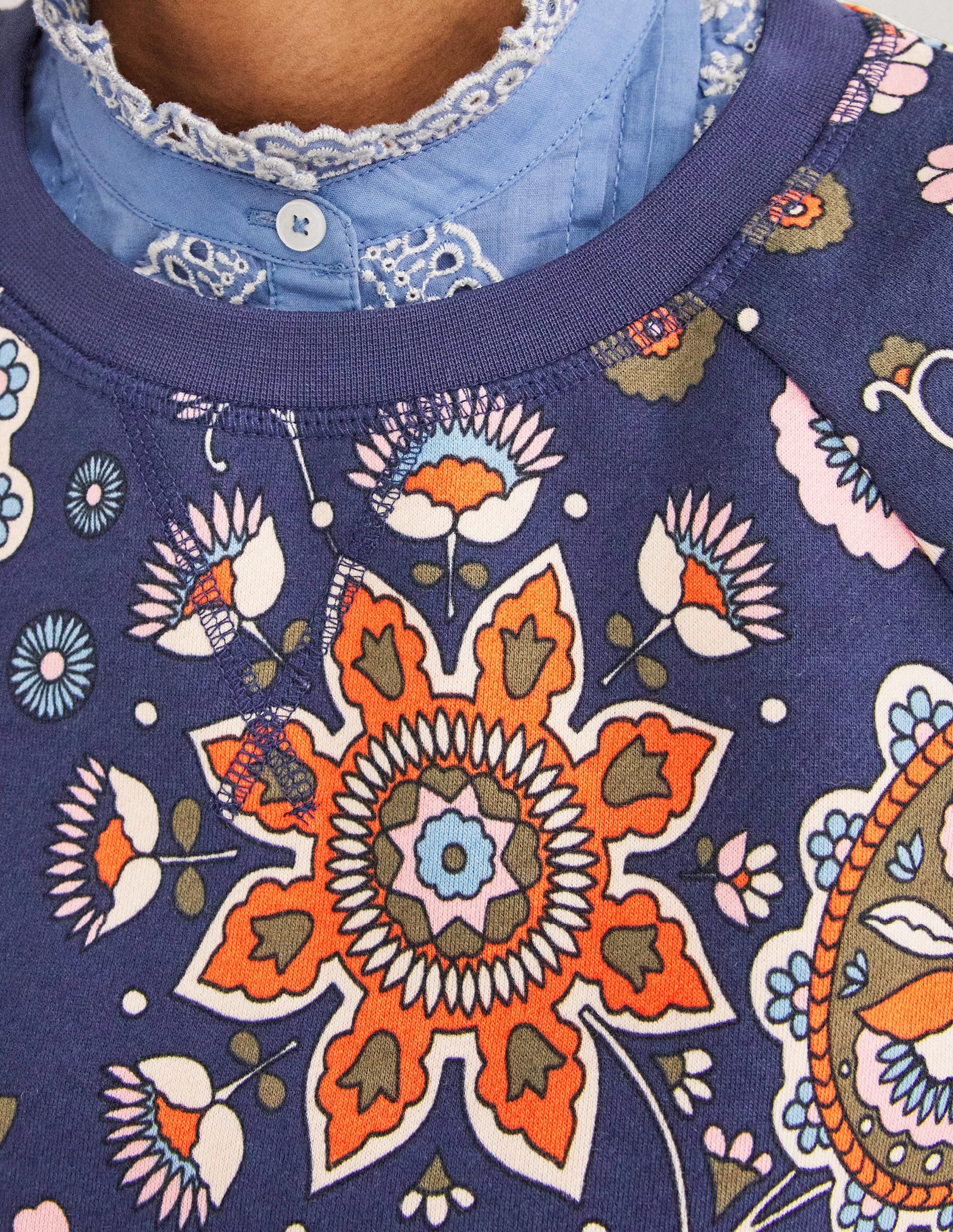 Printed Cotton Sweatshirt-French Navy, Passion Flower - Image 2
