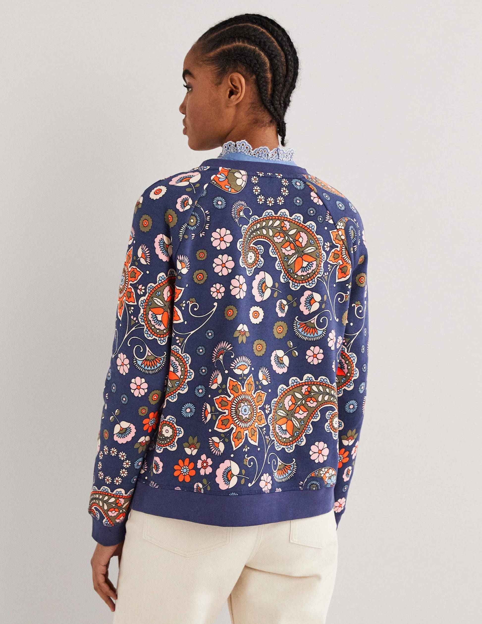 Printed Cotton Sweatshirt-French Navy, Passion Flower-3