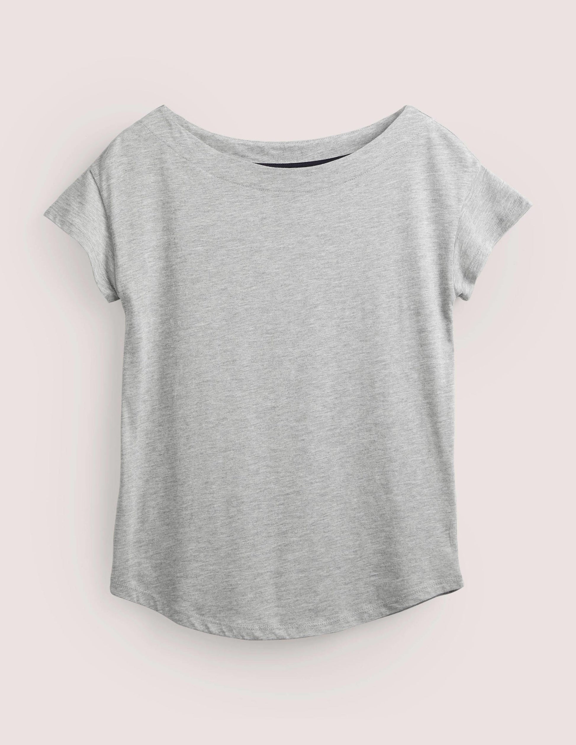 Superweiches T-Shirt mit U-Boot-Ausschnitt-Grau Meliert-5