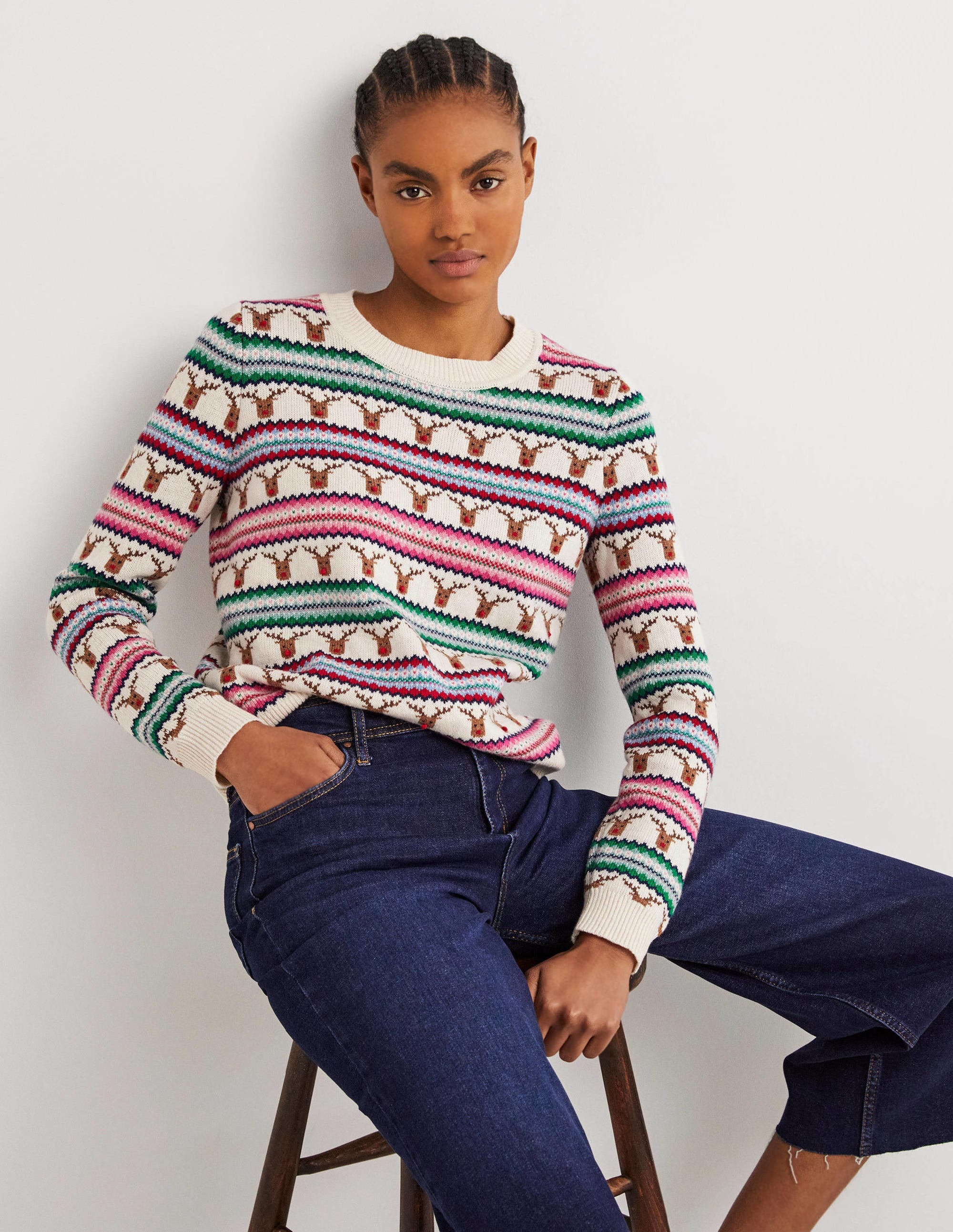 Reindeer Fair Isle Christmas Jumper-Fair-Isle-Muster mit Rentieren - Image 4