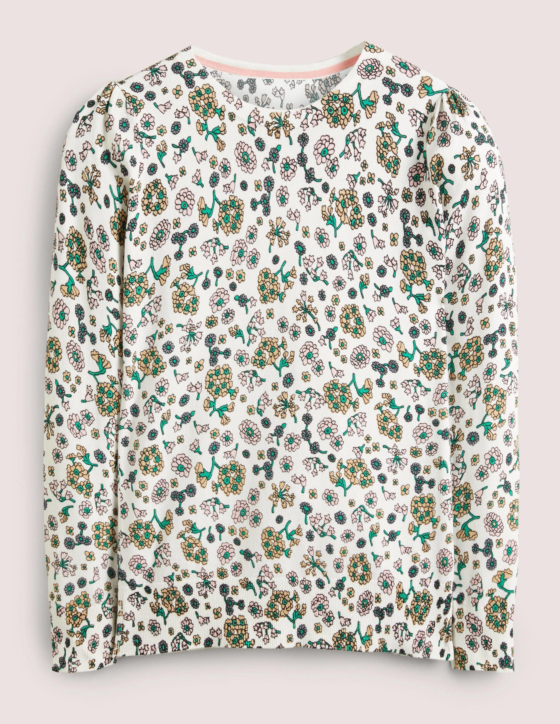 Cotton Crew Neck Jumper-Ivory, Ditsy Charm-5
