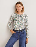 Cotton Crew Neck Jumper-Ivory, Ditsy Charm