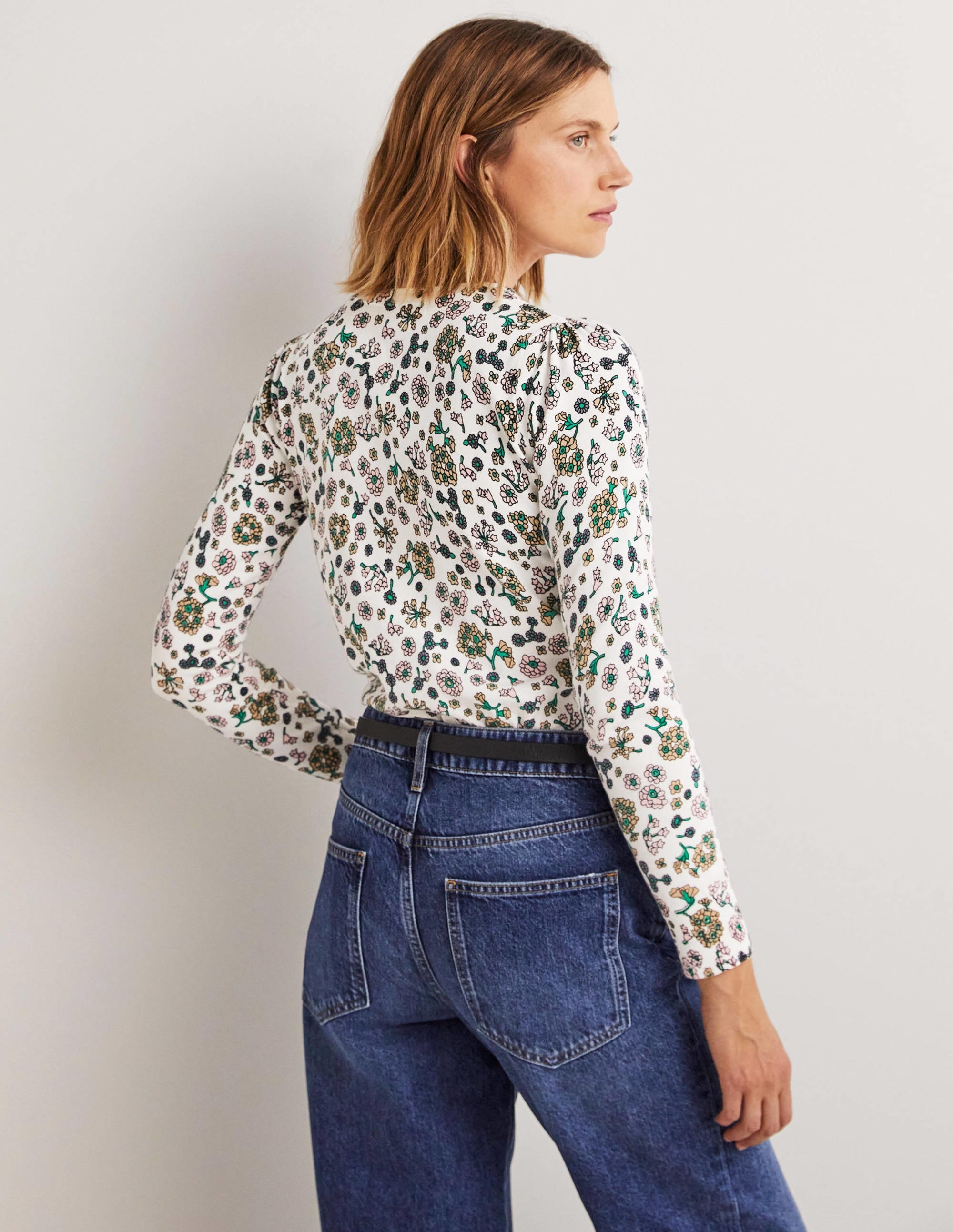 Pull col rond en coton-Ivoire, motif Ditsy Charm - Image 2
