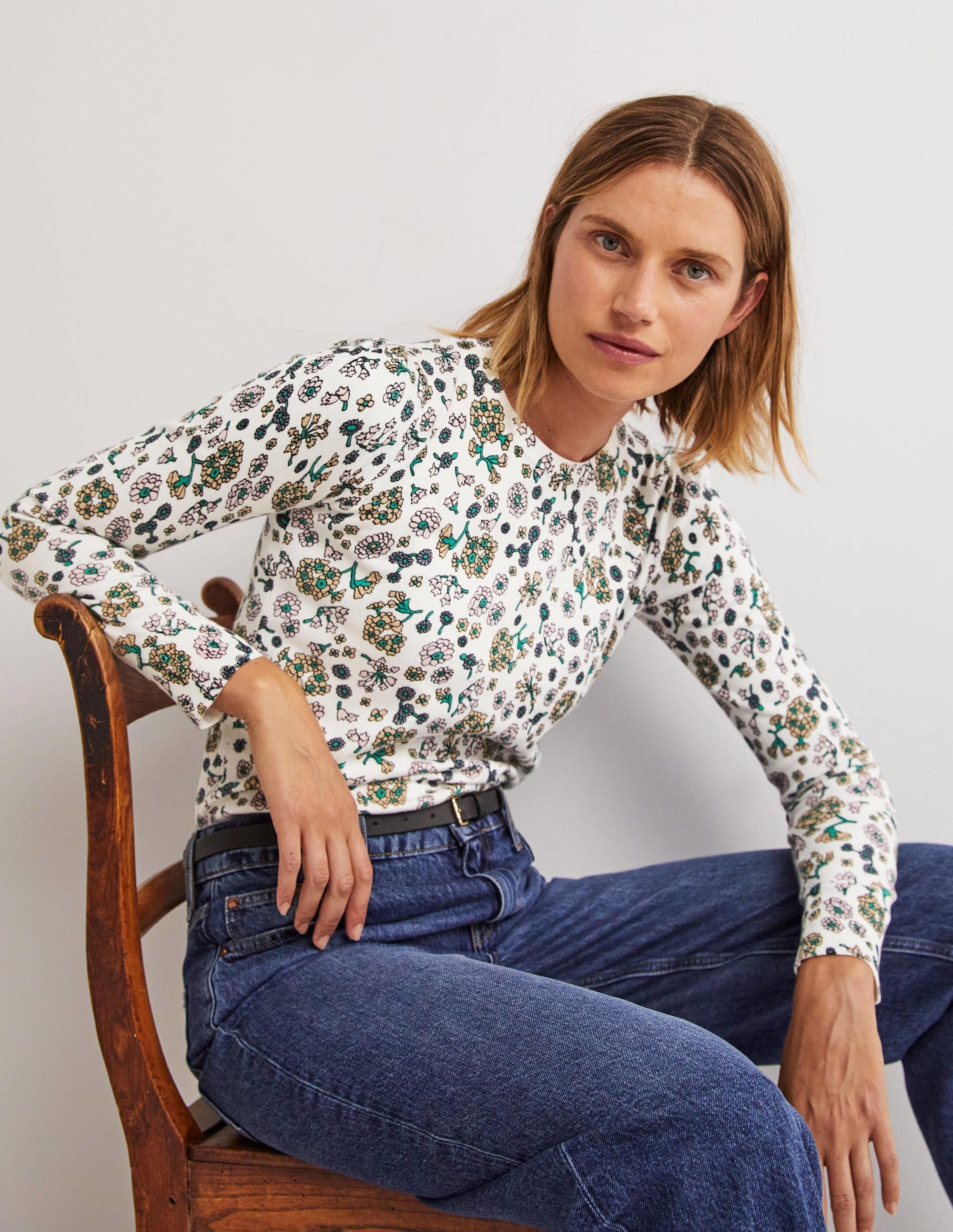 Pull col rond en coton-Ivoire, motif Ditsy Charm - Image 3