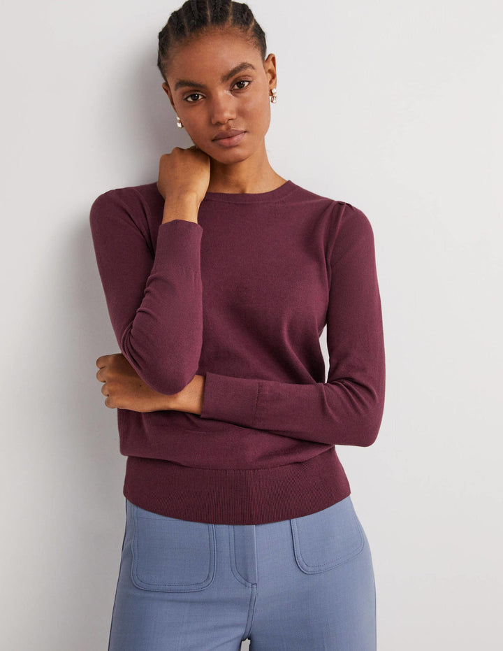 Cotton Crew Neck Jumper-Berry