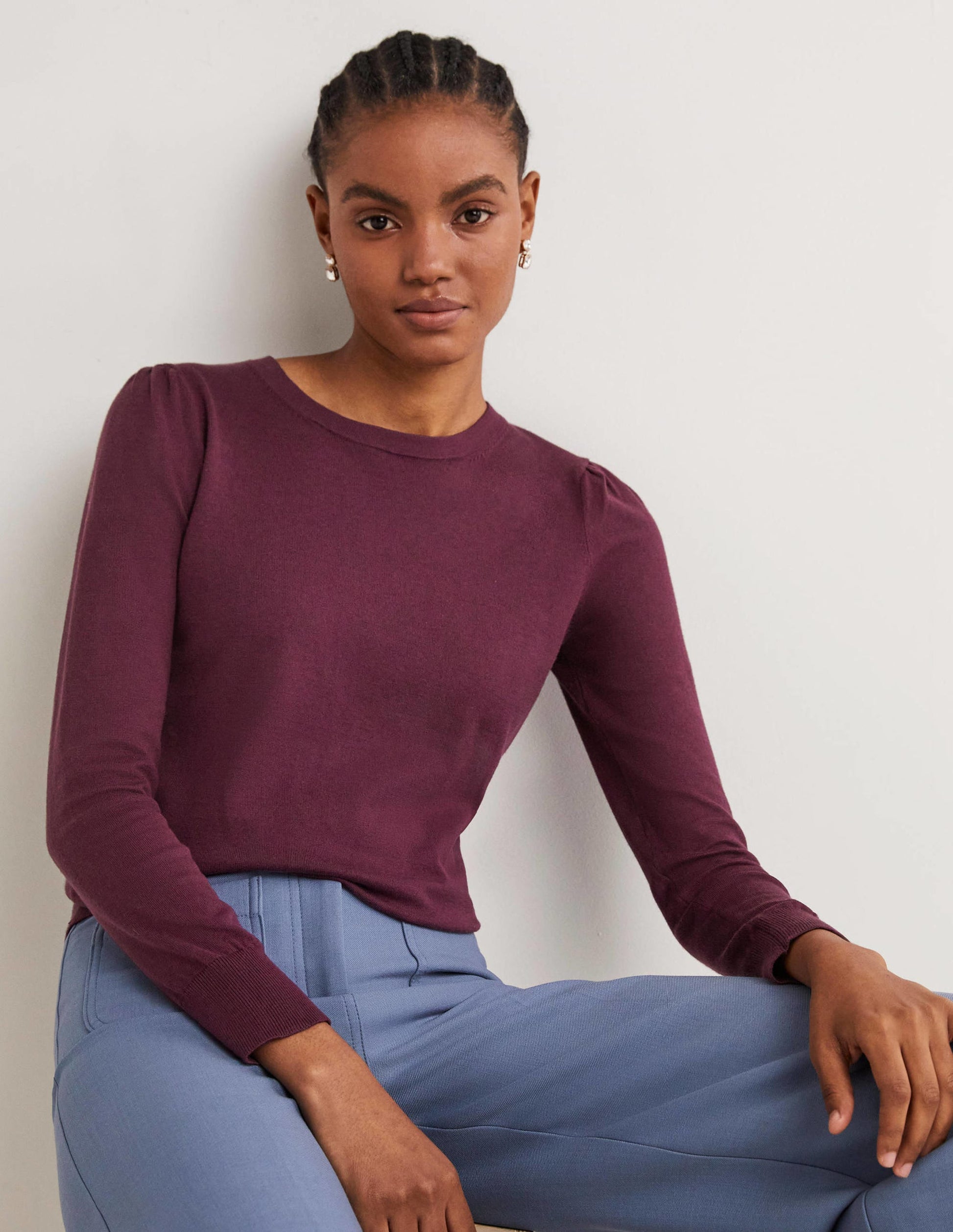 Cotton Crew Neck Jumper-Berry-4
