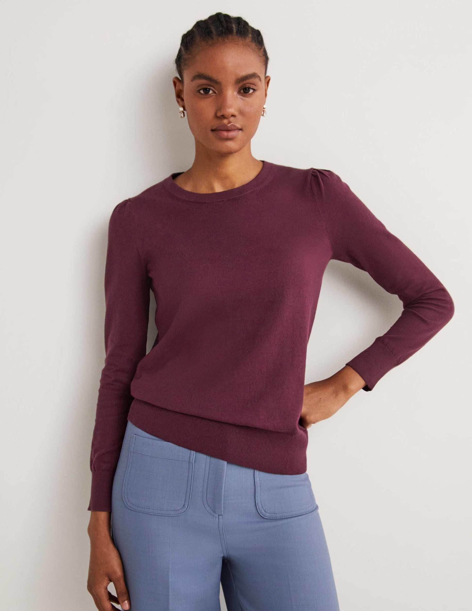 Cotton Crew Neck Jumper-Berry-5