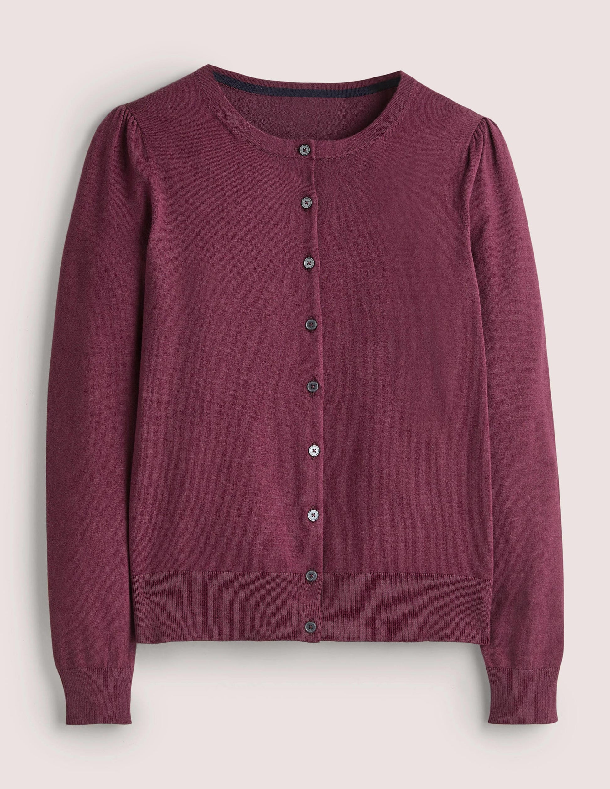 Cotton Crew Neck Cardigan-Berry-6
