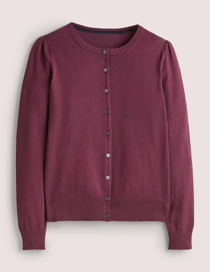 Cotton Crew Neck Cardigan-Berry-6