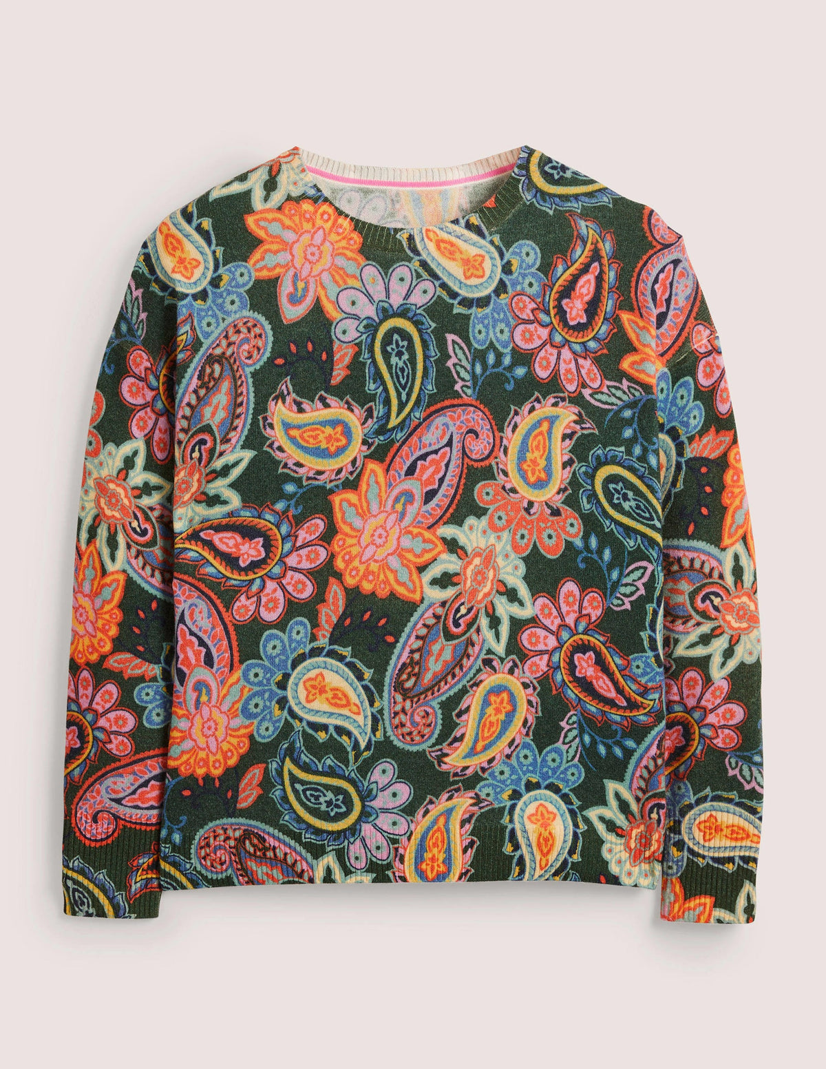 Margot Kaschmirpullover-Trekking-Grün, Paisleymuster-6