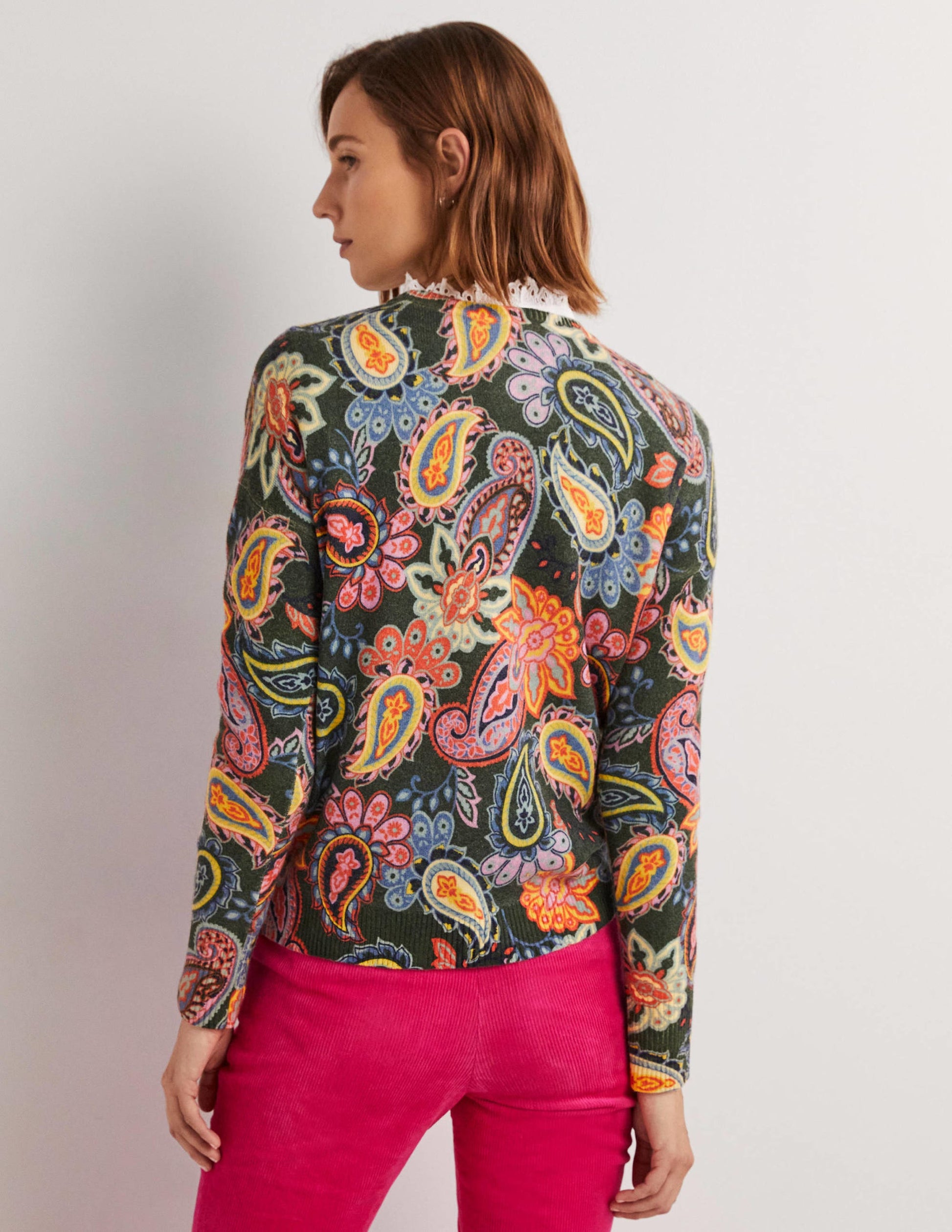 Margot Kaschmirpullover-Trekking-Grün, Paisleymuster-3