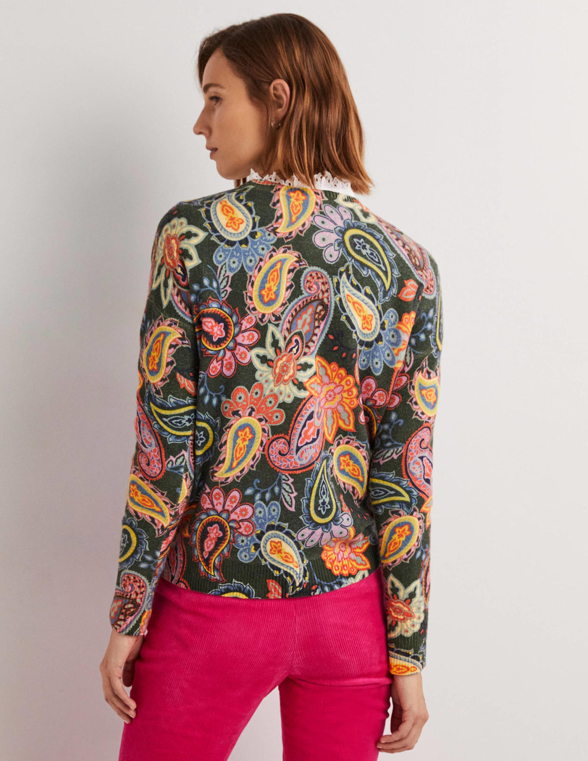 Margot Kaschmirpullover-Trekking-Grün, Paisleymuster - Image 3