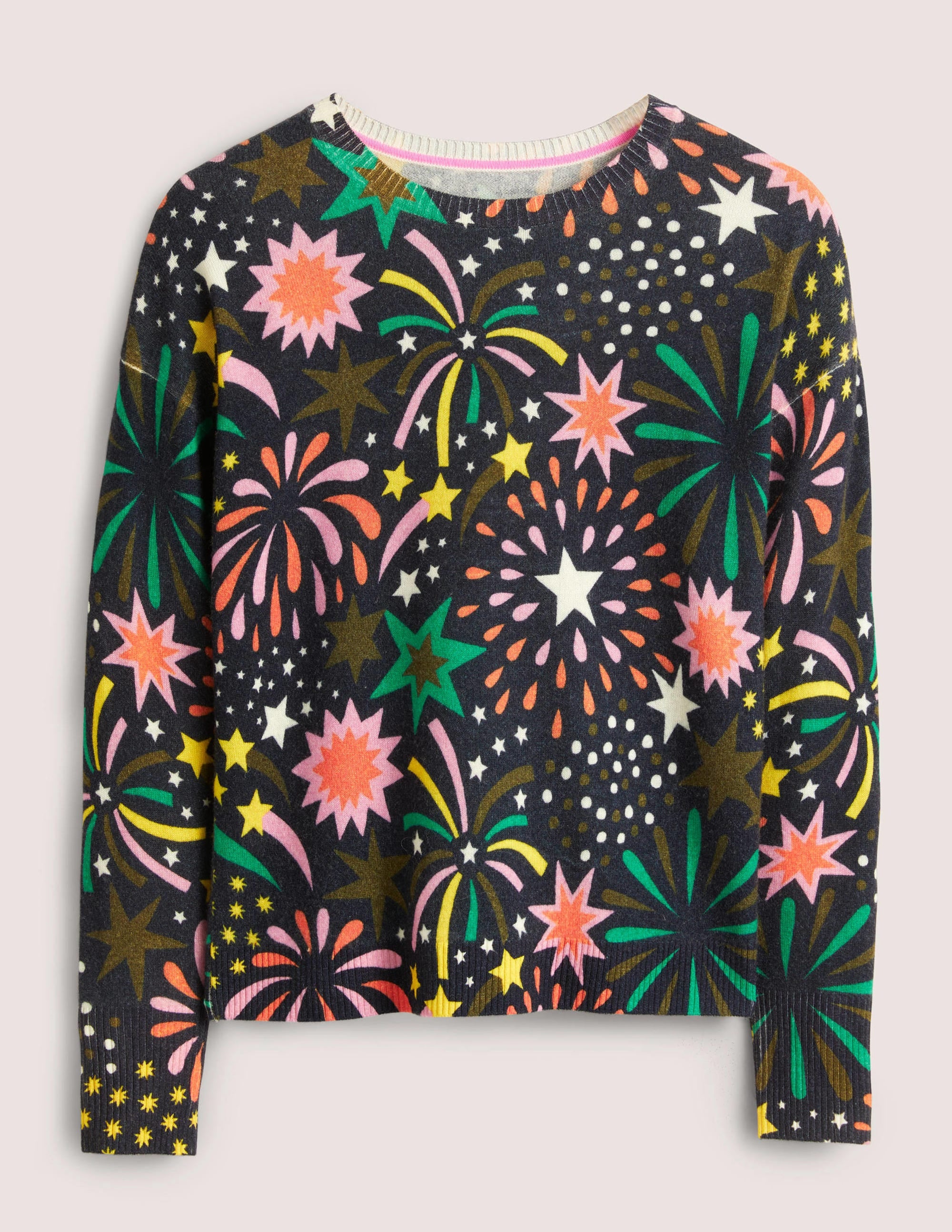Margot Cashmere Jumper-French Navy, Firework Bloom - Image 6