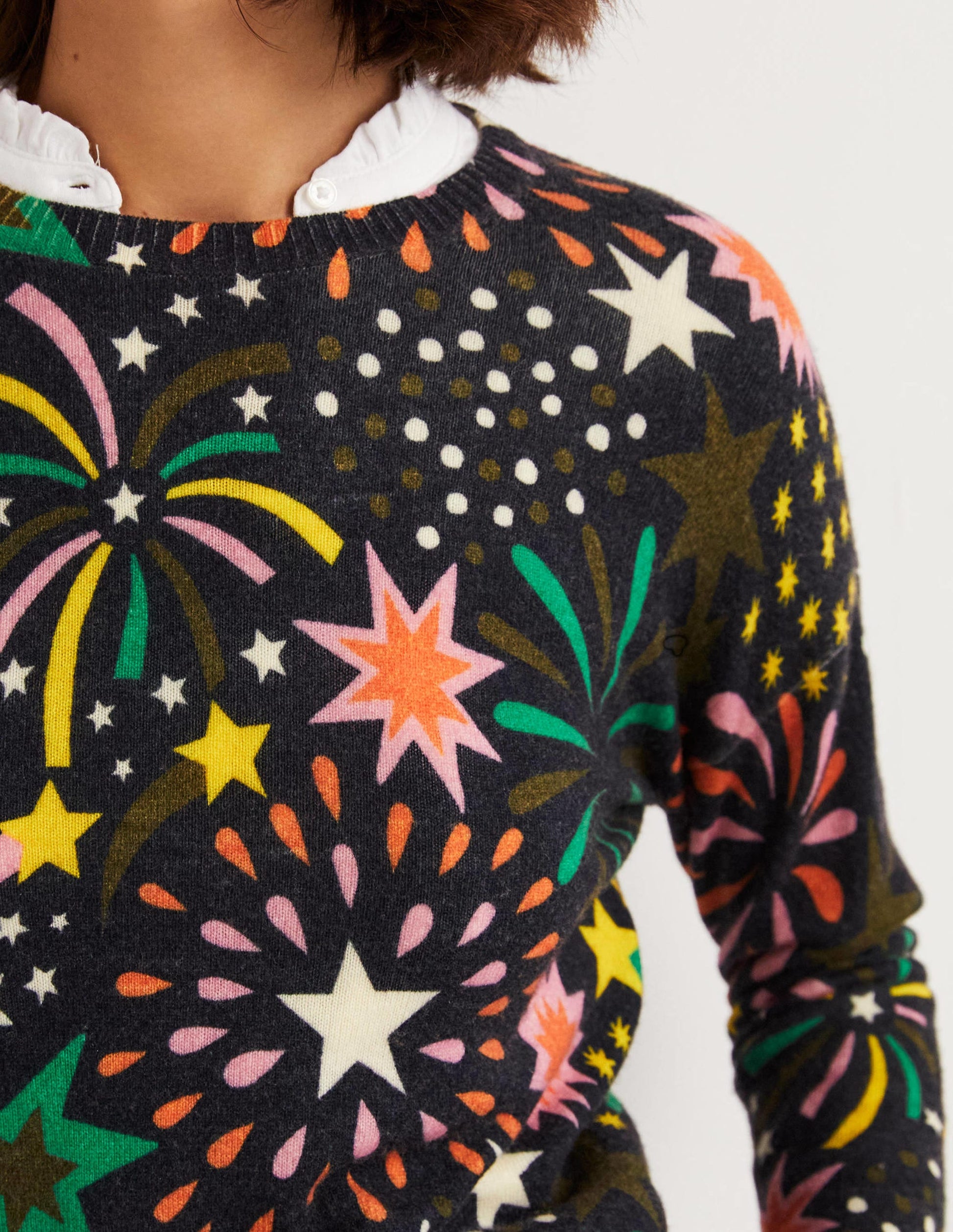 Margot Cashmere Jumper-French Navy, Firework Bloom-2
